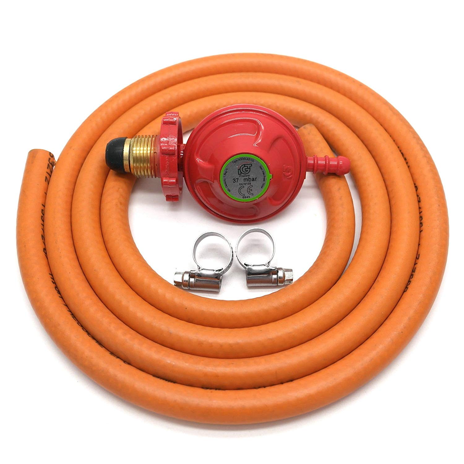 HAND WHEEL Propane Gas Regulator 37mbar 1 Metre 8mm ID Hose Pipe And 2 Clips CO 