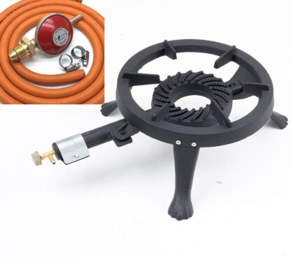 Lifestyle Gb24 Large 5.8Kw Round Cast Iron Tripod Boiling Ring Hose & Regulator