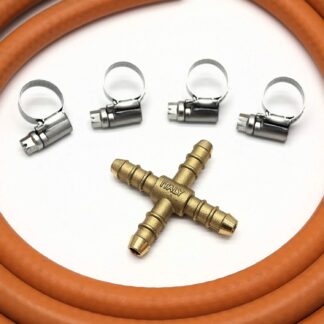 4 Way Connector Splitter Kit With 2Mt 8Mm I/D Gas Hose & 4 Clips