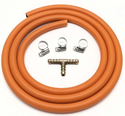 3 Way T Connector Splitter Kit With 2Mt 8Mm I/D Gas Hose & 3 Clips