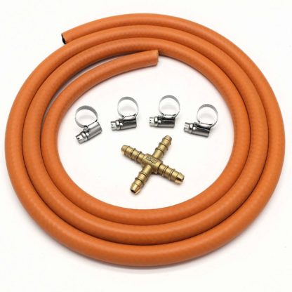 4 Way Connector Splitter Kit With 2Mt 8Mm I/D Gas Hose & 4 Clips