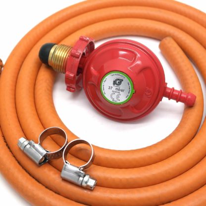 Igt Hand Tight Propane Gas Regulator & 1M Hose Kit & 2 Clips 5 Year Warranty