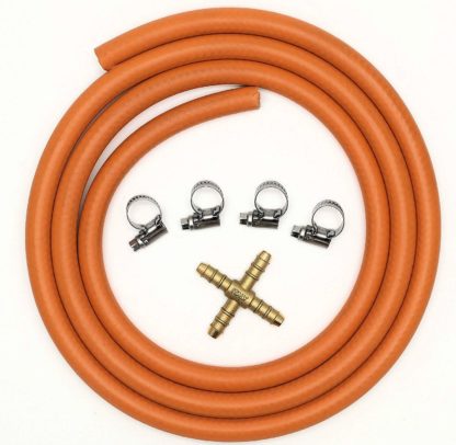 4 Way Connector Splitter Kit With 2Mt 8Mm I/D Gas Hose & 4 Clips