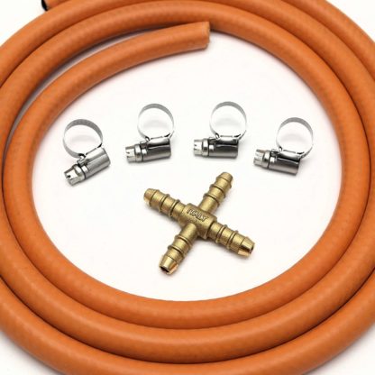 4 Way Connector Splitter Kit With 2Mt 8Mm I/D Gas Hose & 4 Clips