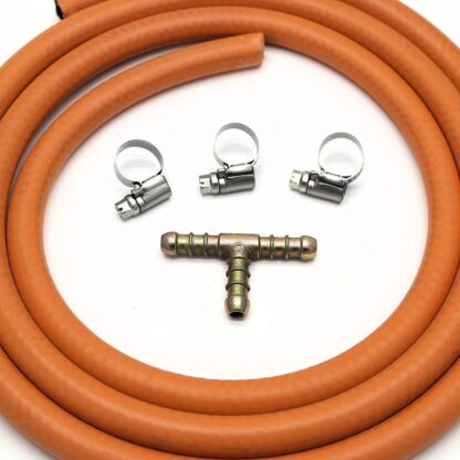 3 Way T Connector Splitter Kit With 2Mt 8Mm I/D Gas Hose & 3 Clips