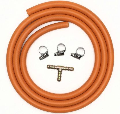 3 Way T Connector Splitter Kit With 2Mt 8Mm I/D Gas Hose & 3 Clips