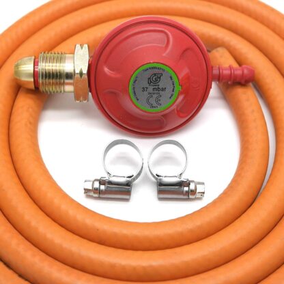 Igt 37Mbar Propane Gas Regulator & 2M Hose Kit With 2 Clips 5 Year Warranty