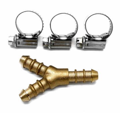 3 Way Brass Y 10Mm Fulham Nozzle To Fit 8Mm I/D Hose & 3 Hose Clips