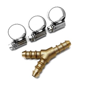 3 Way Brass Y 10Mm Fulham Nozzle To Fit 8Mm I/D Hose & 3 Hose Clips