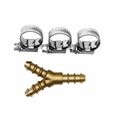 3 Way Brass Y 10Mm Fulham Nozzle To Fit 8Mm I/D Hose & 3 Hose Clips