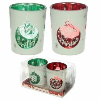 Christmas Bauble Set Of 2 Glass Tea Light Or Votive Holders (XCAND42)