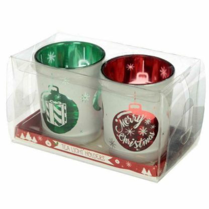 Christmas Bauble Set Of 2 Glass Tea Light Or Votive Holders (XCAND42) - Image 2