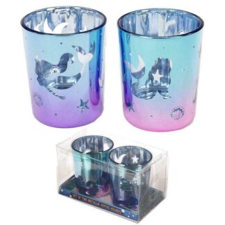 Enchanted Seas Mermaid Set Of 2 Glass TeaLight Votive Holders (CAND75)