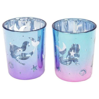Enchanted Seas Mermaid Set Of 2 Glass TeaLight Votive Holders (CAND75) - Image 2