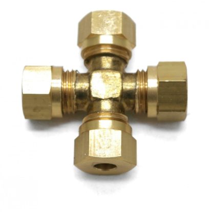 British Made 6mm Equal 4 Way Cross Brass Compression Fitting - Image 2