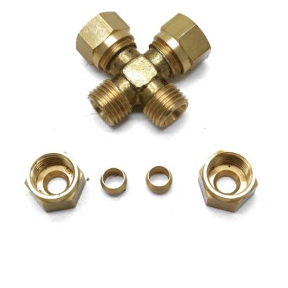 British Made 8mm Equal 4 Way Cross Brass Compression Fitting - Image 3