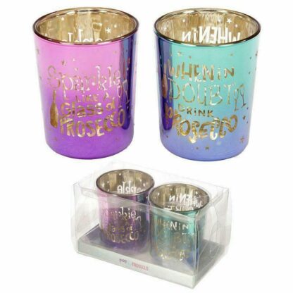 Pop The Prosecco Slogan Set Of 2 Glass Tea Light Votive Holders (CAND67)