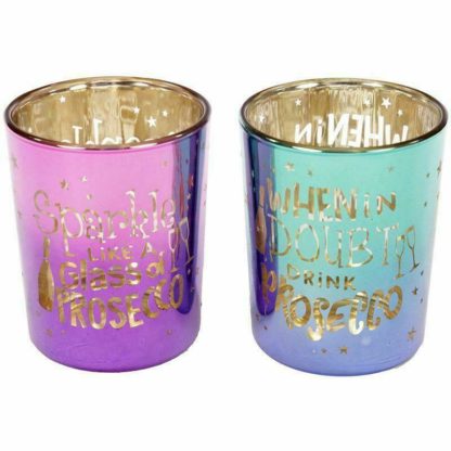Pop The Prosecco Slogan Set Of 2 Glass Tea Light Votive Holders (CAND67) - Image 2