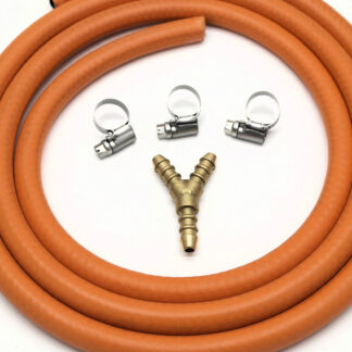 3 Way Y Connector Splitter Kit With 2Mt 8Mm I/D Gas Hose & 3 Clips