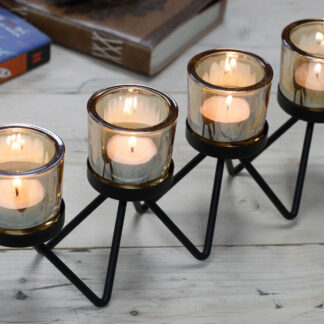 4 Cup Zig Zag Iron Votive Candle Holder