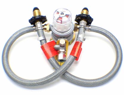 30mbar 8mm Outlet Caravan Auto Changeover + 2 x 0.5m Over braded HW Pigtails