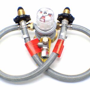 30mbar 10mm Outlet Caravan Auto Changeover + 2 x 0.5m Over braded HW Pigtails