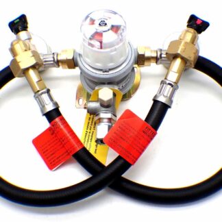 30mbar 10mm Outlet Caravan Auto Changeover + 2 x 0.75m Pigtails 2 x 27mm Adaptor
