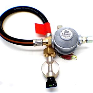30mbar 10mm Outlet Caravan Regulator 0.75m Pigtail Kit for a 21mm Cylinder