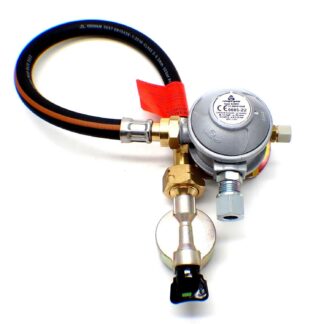 30mbar 8mm Outlet Caravan Regulator 0.75m Pigtail Kit for a 20mm Cylinder