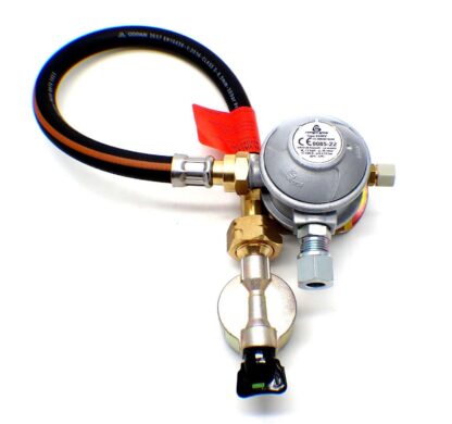 30mbar 8mm Outlet Caravan Regulator 0.75m Pigtail Kit for a 20mm Cylinder