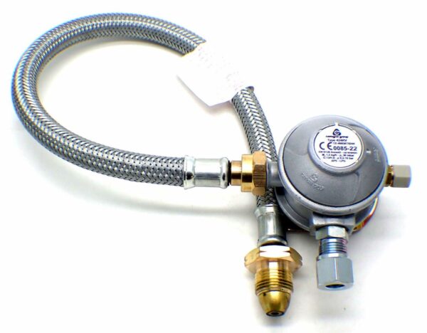 30mbar 8mm Outlet Caravan Regulator 0.75m Over braded POL Propane Pigtail Kit