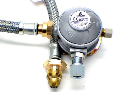 30mbar 8mm Outlet Caravan Regulator 0.75m Over braded POL Propane Pigtail Kit - Image 2
