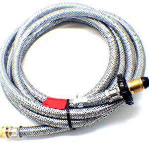 5m OVER BRAIDED HANDWHEEL POL x W20 CARAVAN PIGTAIL GAS HOSE WITH NRV & EFV