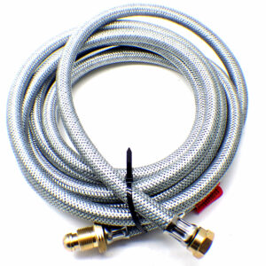 5m OVER BRAIDED POL x W20 CARAVAN PIGTAIL GAS HOSE WITH NRV & EFV