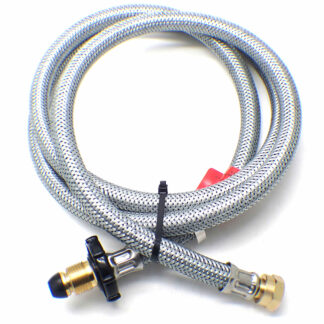 2m OVER BRAIDED HAND WHEEL POL x W20 CARAVAN PIGTAIL GAS HOSE WITH NRV & EFV