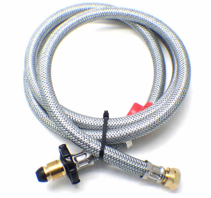 2m OVER BRAIDED HAND WHEEL POL x W20 CARAVAN PIGTAIL GAS HOSE WITH NRV & EFV
